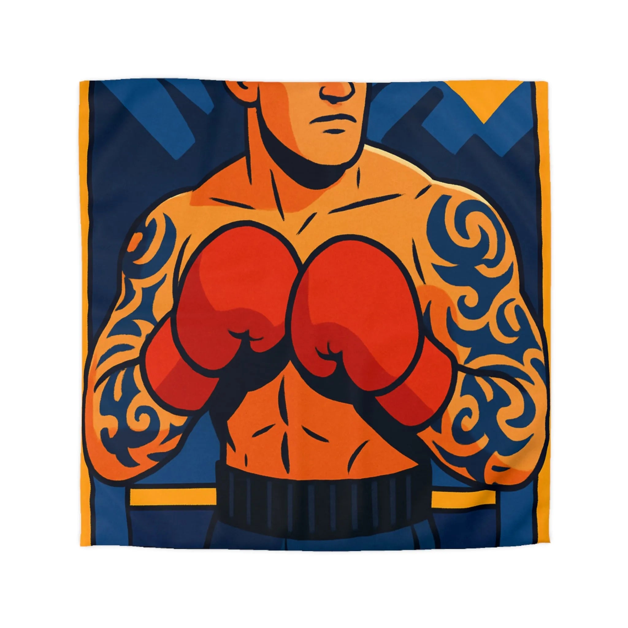 Housse de couette illustrée avec boxeur tatoué en style vectoriel coloré et dynamique