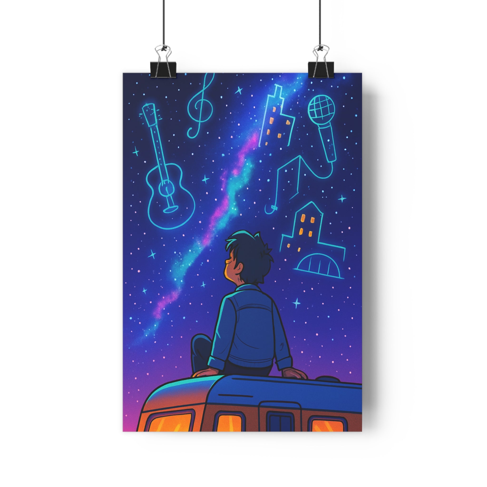 Poster décoratif cosmos néon bleu violet rose cartoon chambre créatif mystique aventure jeune homme