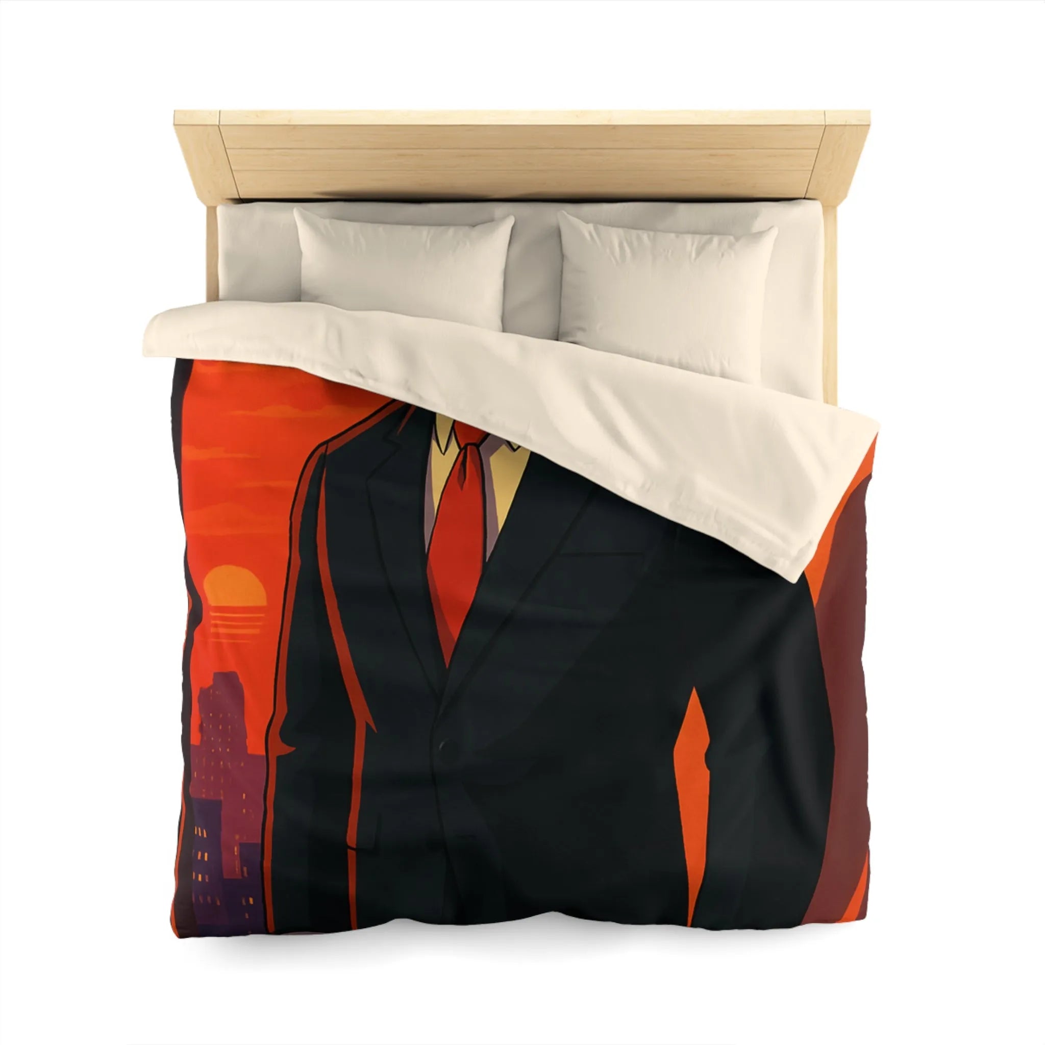 Housse de Couette au Style Épuré avec Silhouette Énigmatique et Coucher de Soleil