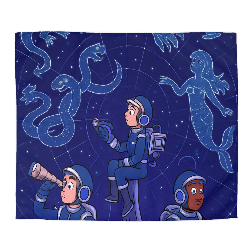 Housse de couette espace enfants avec constellations magiques dragons et sirène.