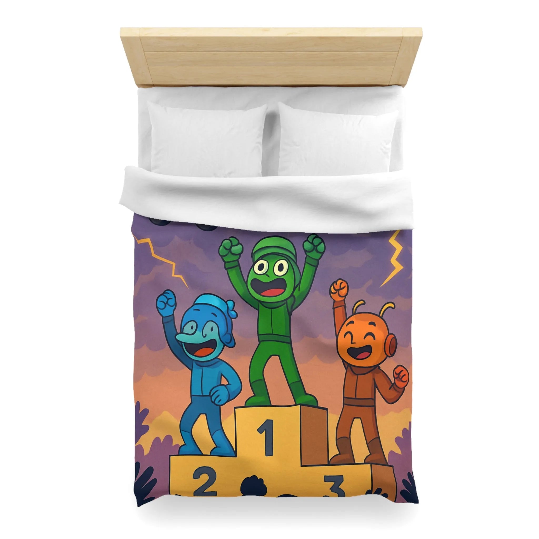 Housse de couette colorée avec podium de victoire et voitures exotiques dessinées