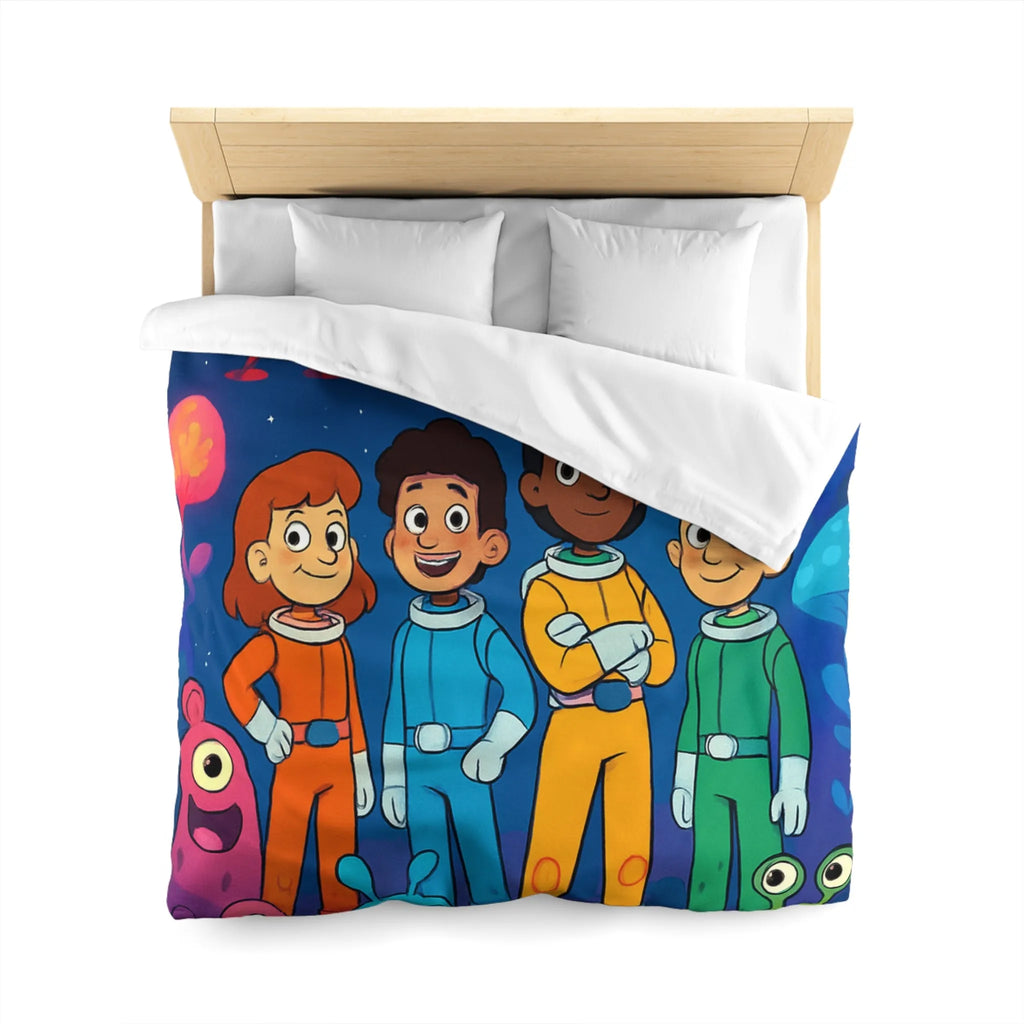 Housse de couette enfant astronaute avec planète, fusée et créatures extraterrestres colorées