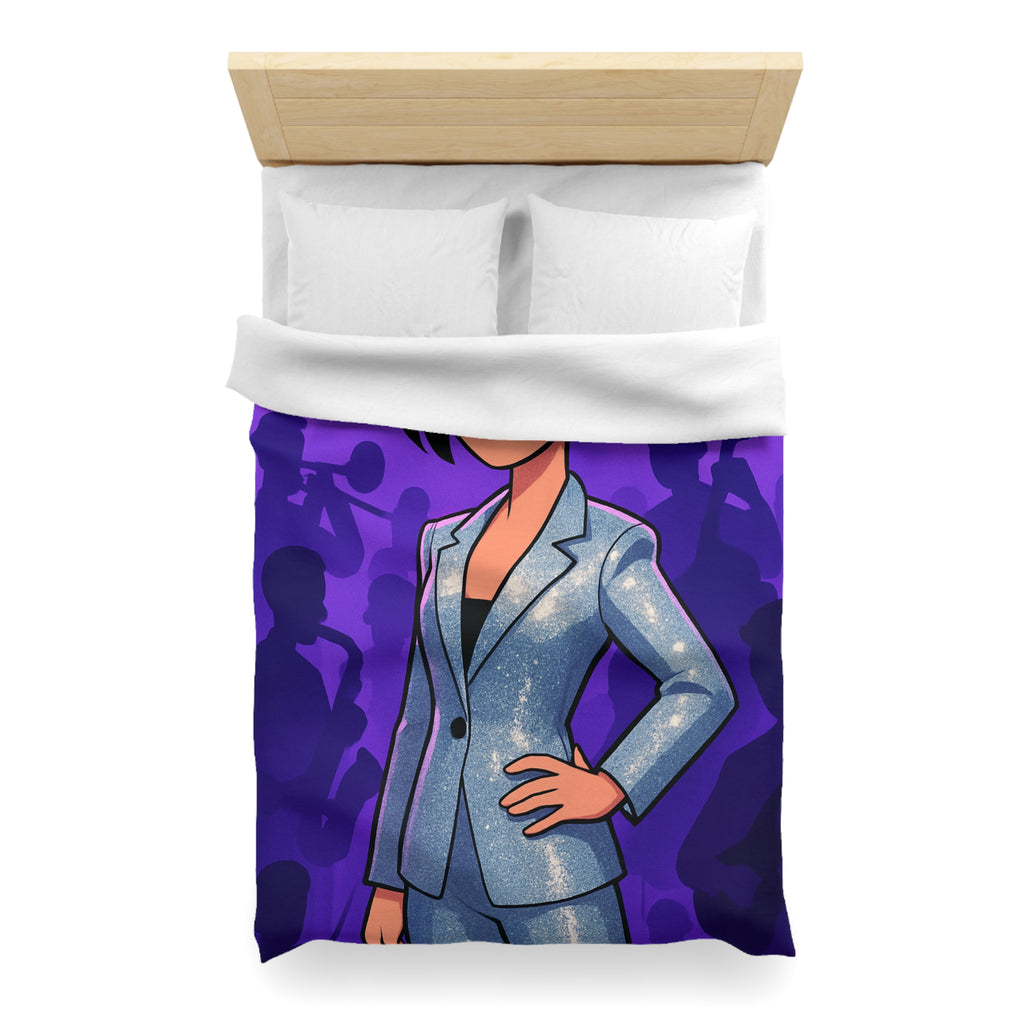 Housse de Couette Moderne avec Motif de Musicienne en Lumière Scintillante