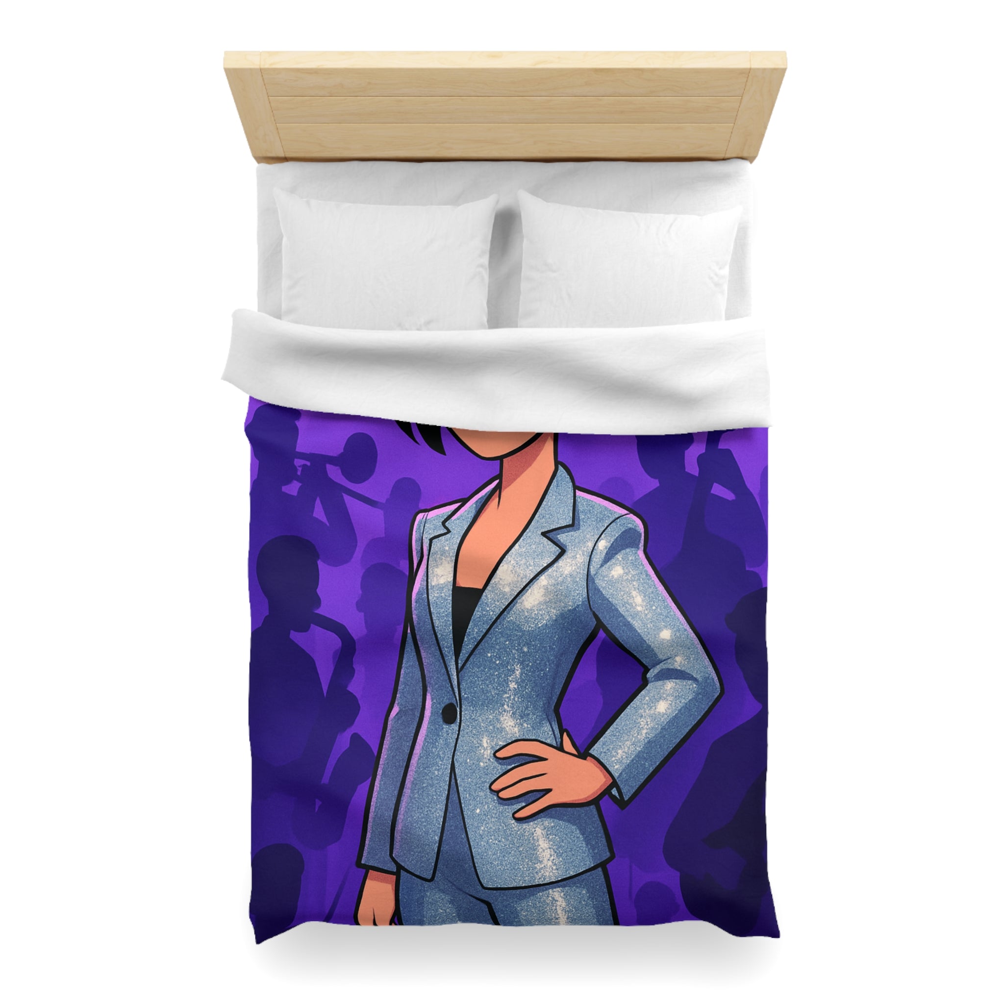 Housse de Couette Moderne avec Motif de Musicienne en Lumière Scintillante