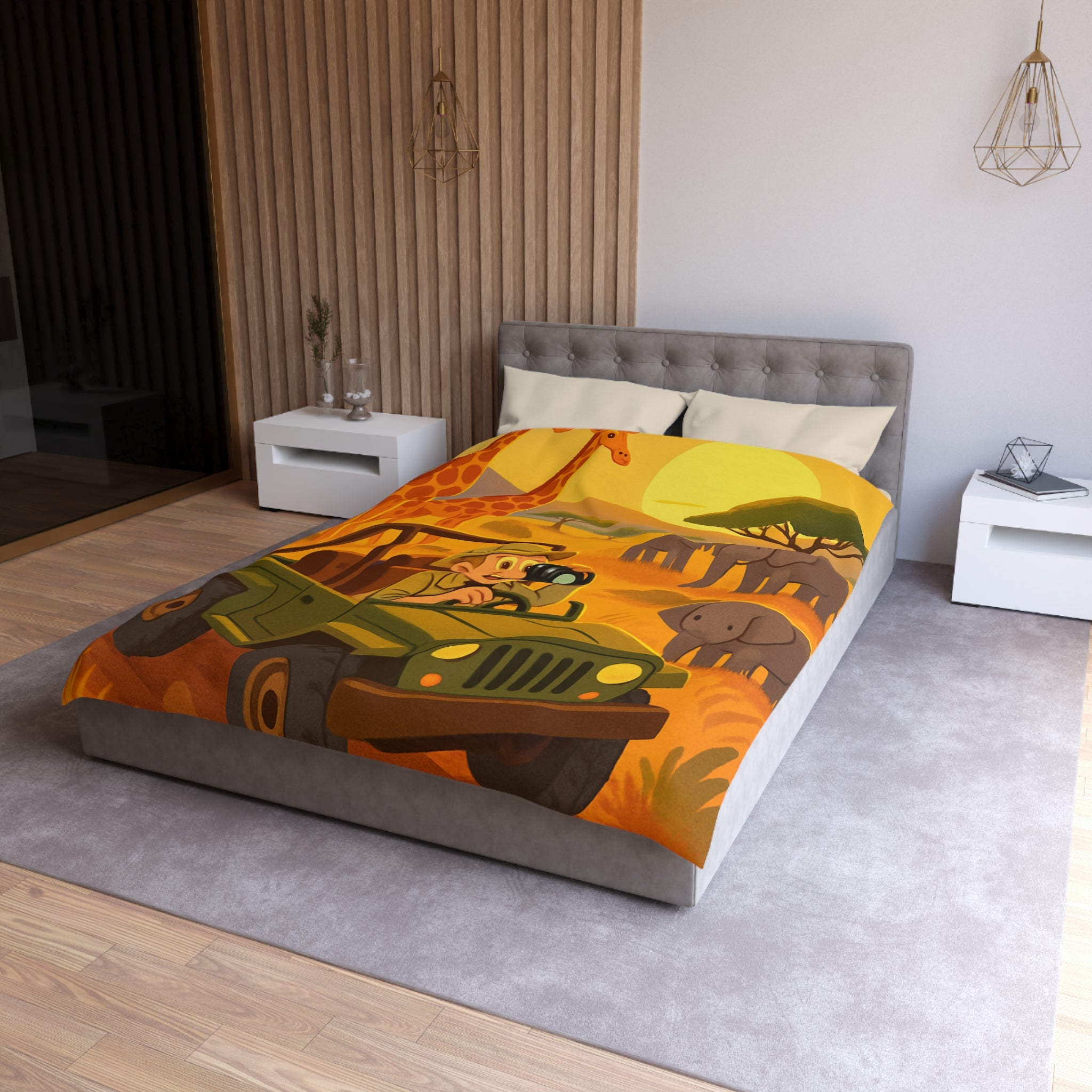 Housse de Couette Safari avec Animaux et Paysage Africain pour Chambre Enfant Aventure