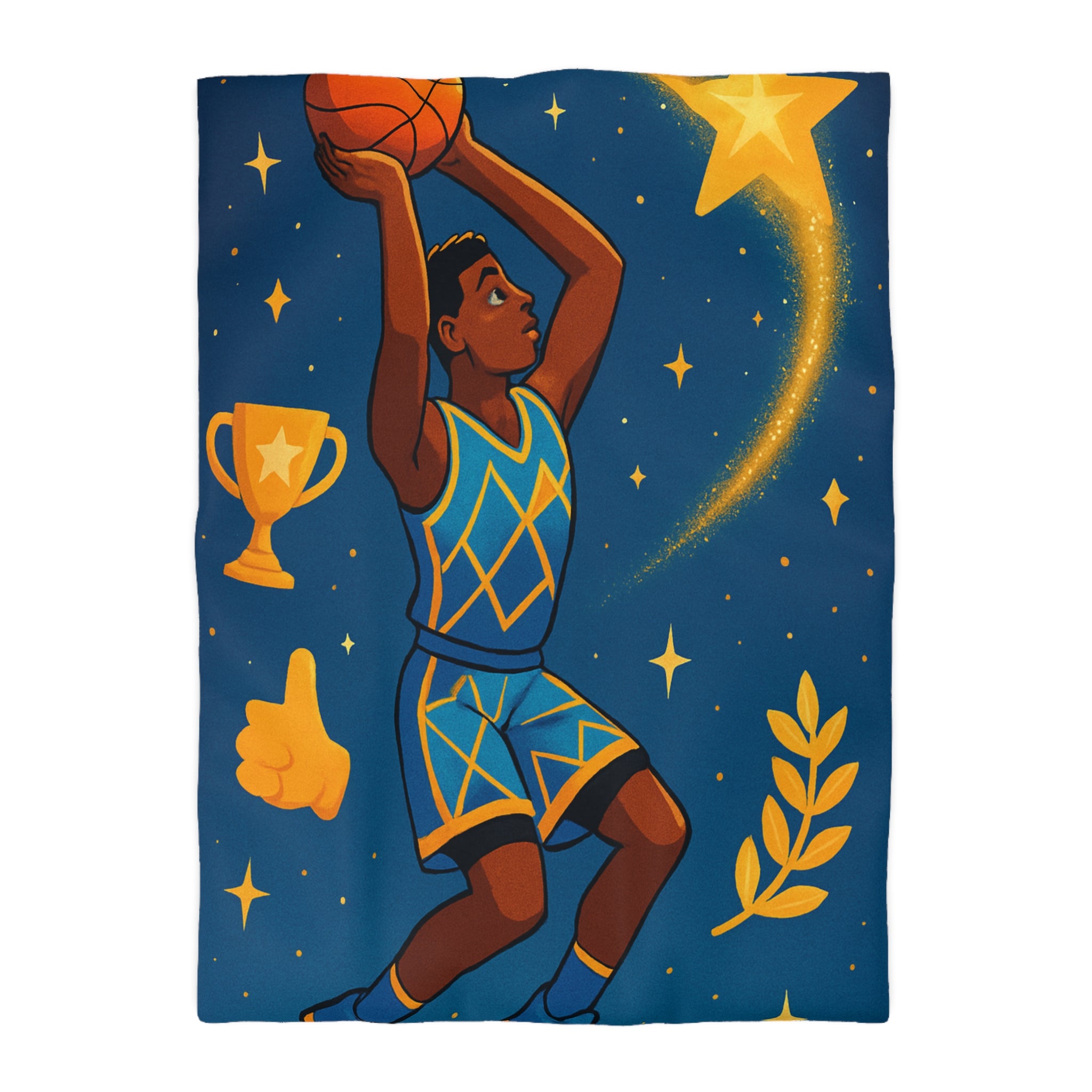 Housse de Couette Thématique Basket avec Étoiles et Trophée pour Fans Sportifs