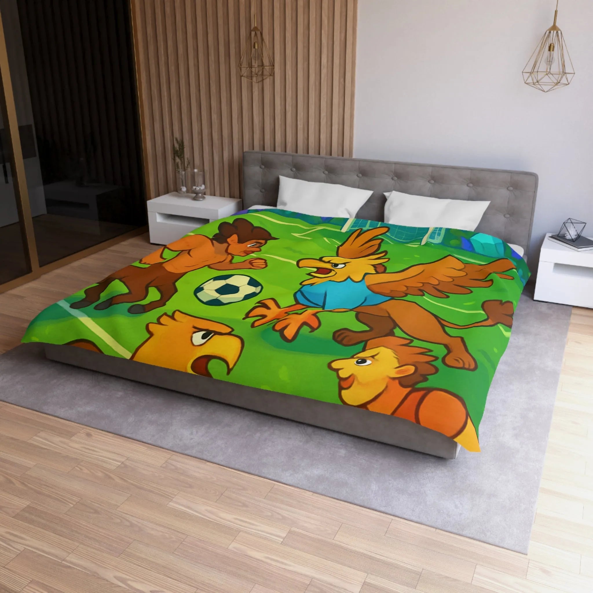 Housse de couette football fantastique avec centaures et griffons sur terrain magique