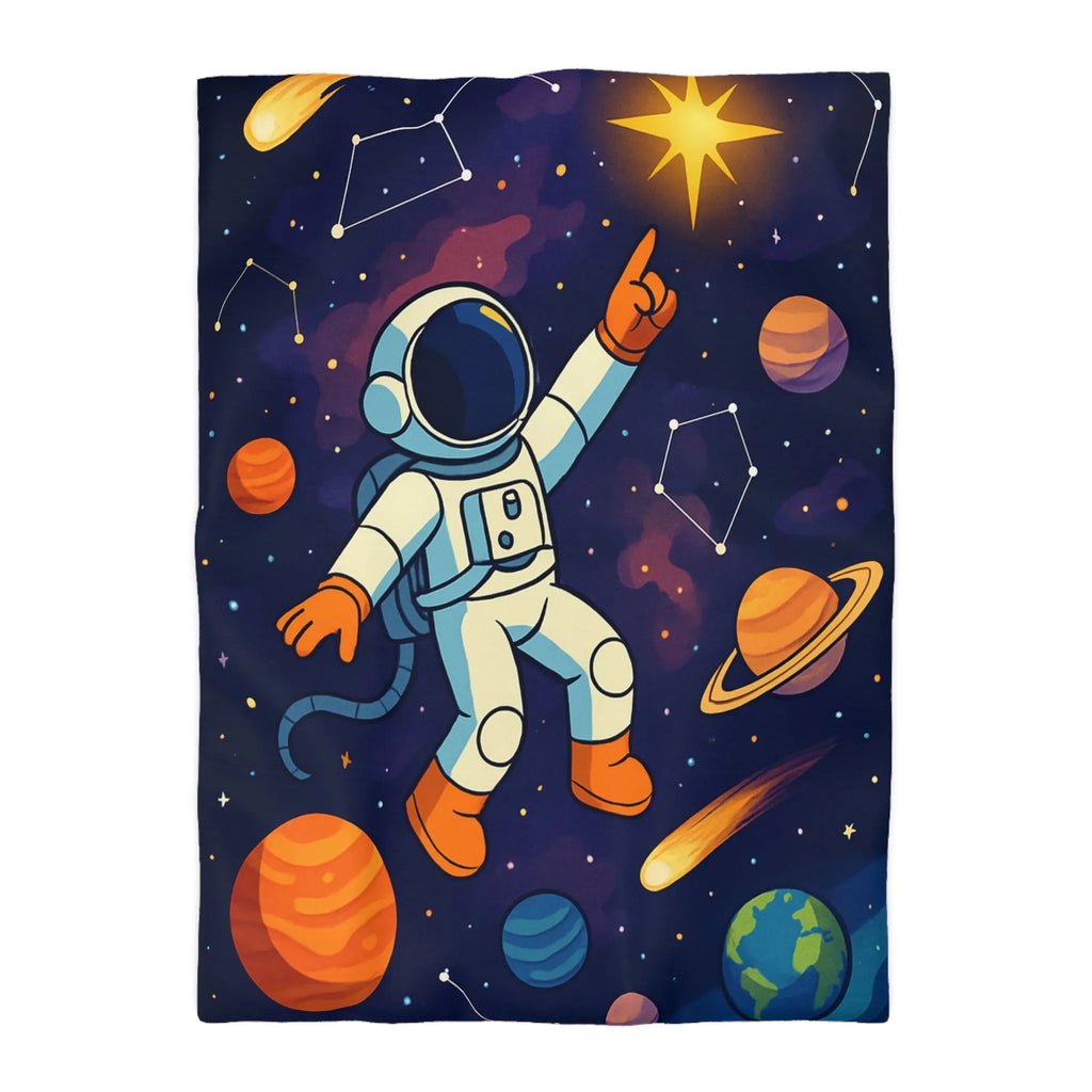 Housse de Couette Astronaute Enfantine avec Étoiles, Planètes et Constellations Colorées pour Chambre