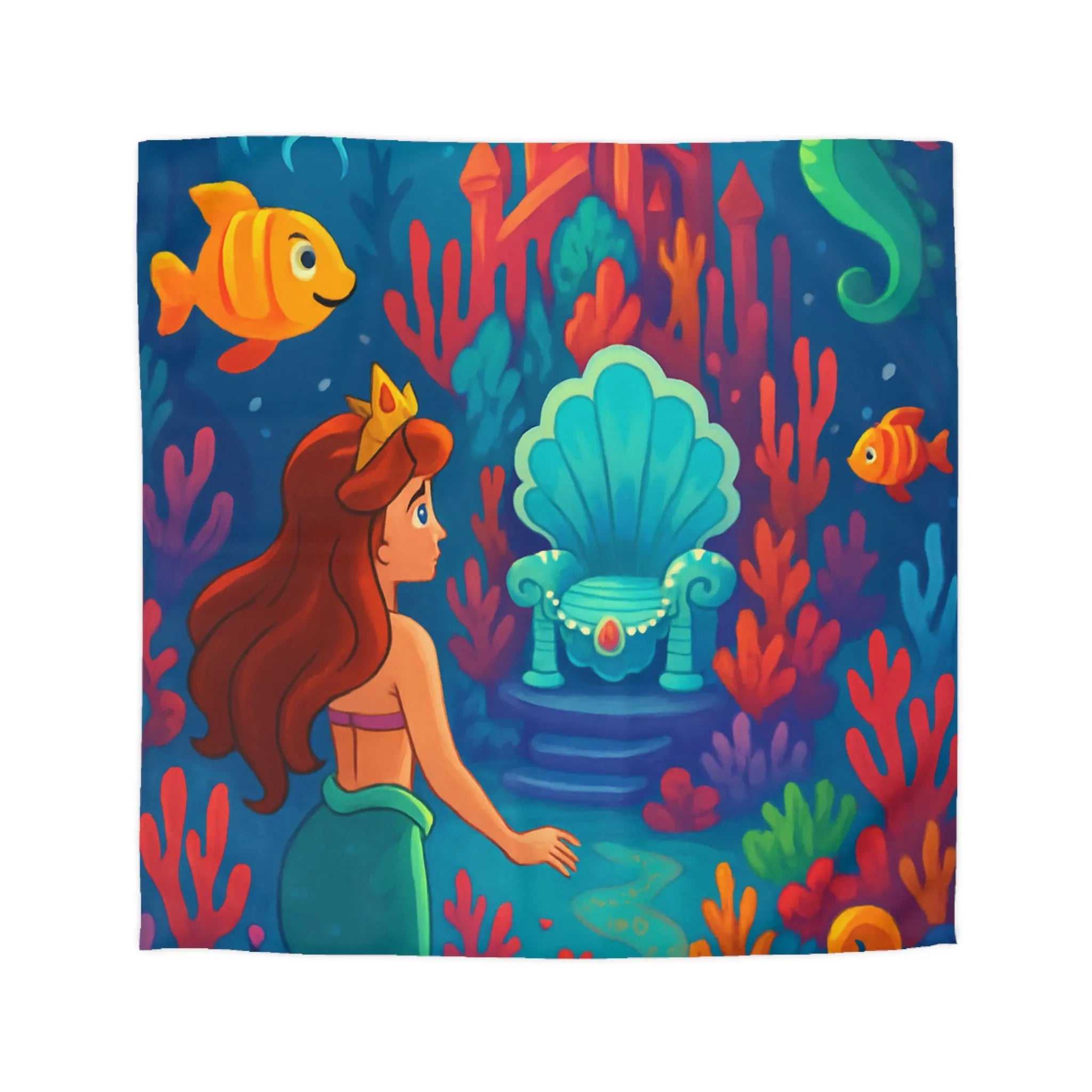 Enchanted Underwater Kingdom with Mermaid, Coral, Throne, Fish, Seahorse, Jellyfish