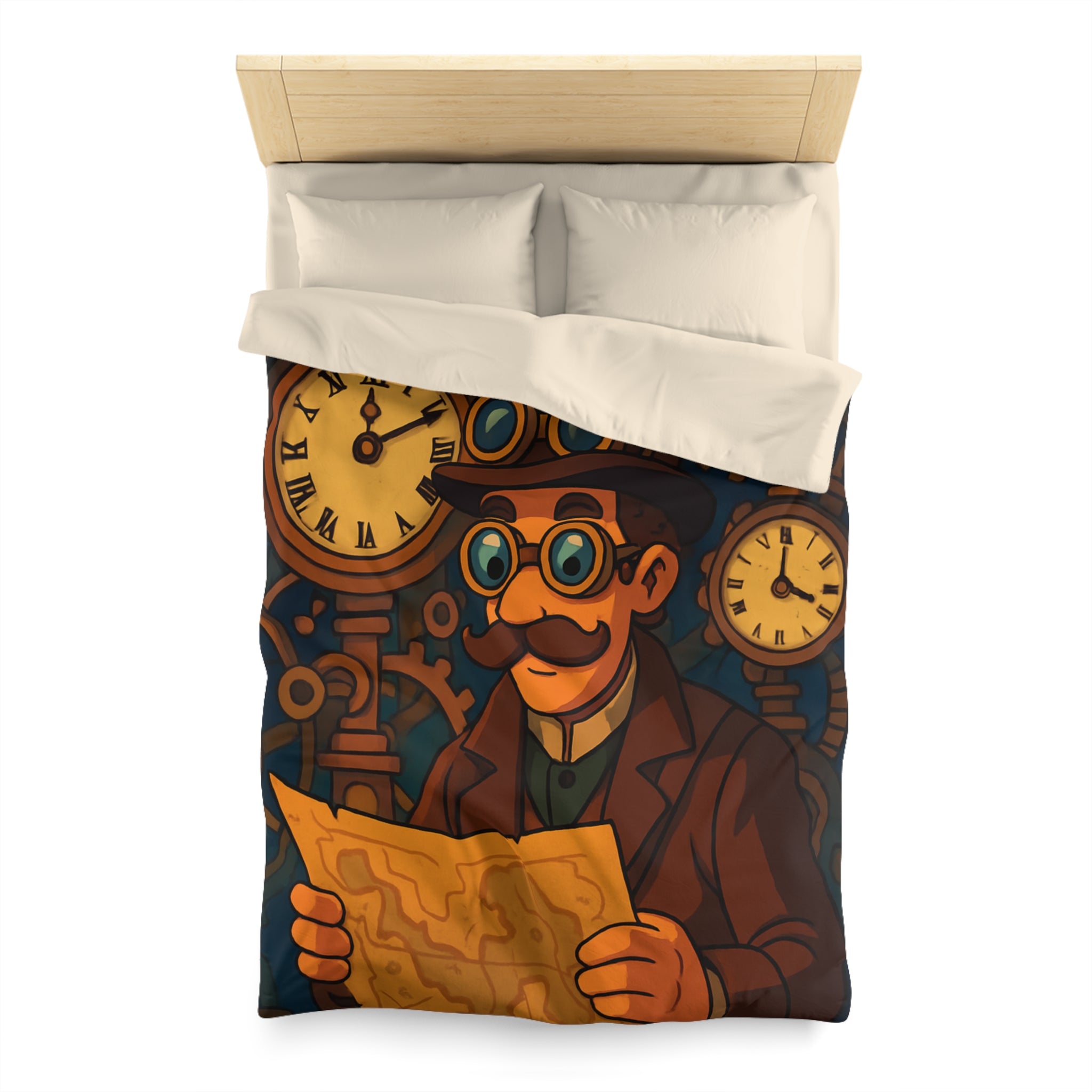 Housse de couette steampunk vintage avec motifs horlogers et explorateur en carte ingénieuse