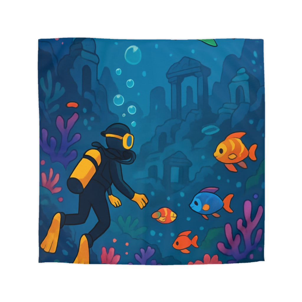 Housse de Couette Requin: Scène Sous-Marine Colorée avec Poissons Exotiques et Tortue