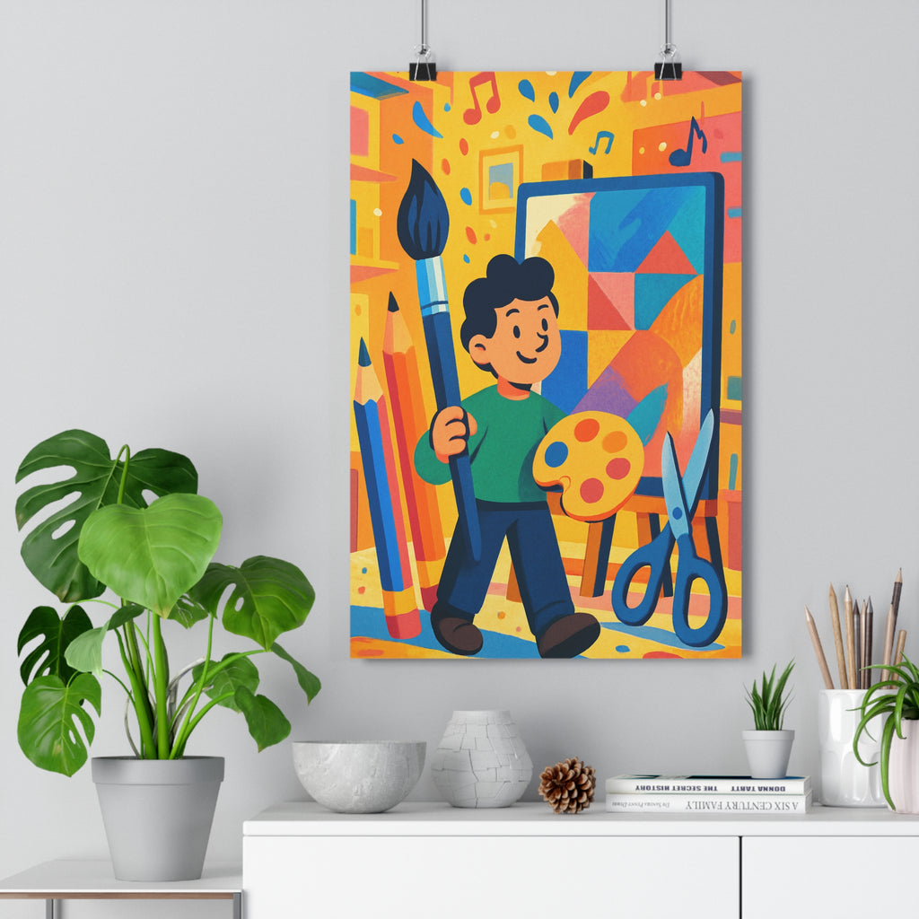 Poster décoratif cartoon artistique créatif joyeux bleu rouge jaune salon chambre bureau dynamique qualité