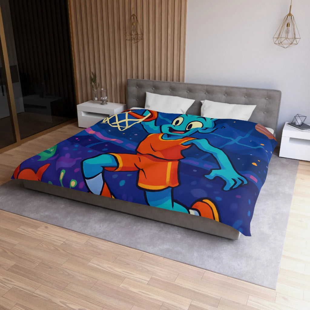 Housse de couette extraterrestre avec joueur de basket sous ciel planétaire coloré et vibrant