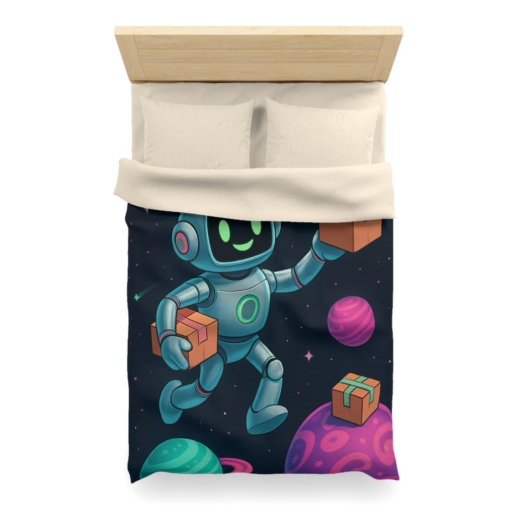 Housse de Couette Spatiale avec Robot Jovial et Planètes Colorées pour Enfants