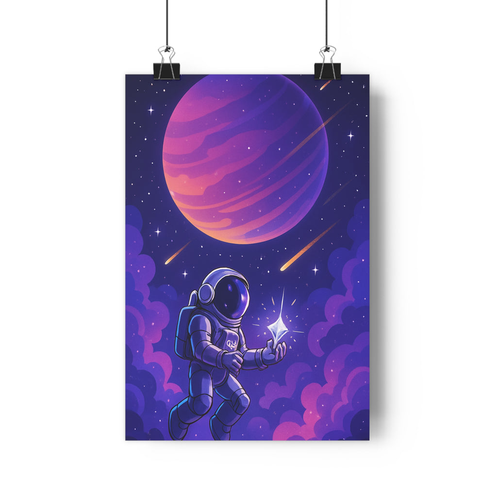 Poster décoratif mystérieux astronaute violet orange futuriste cosmos espace chambre bureau tendance ambiance qualité