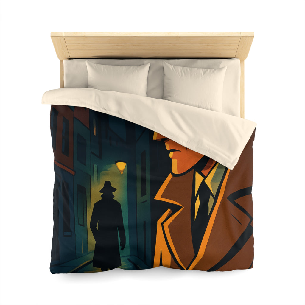Housse de couette vintage style détective film noir avec scène de rue mystérieuse