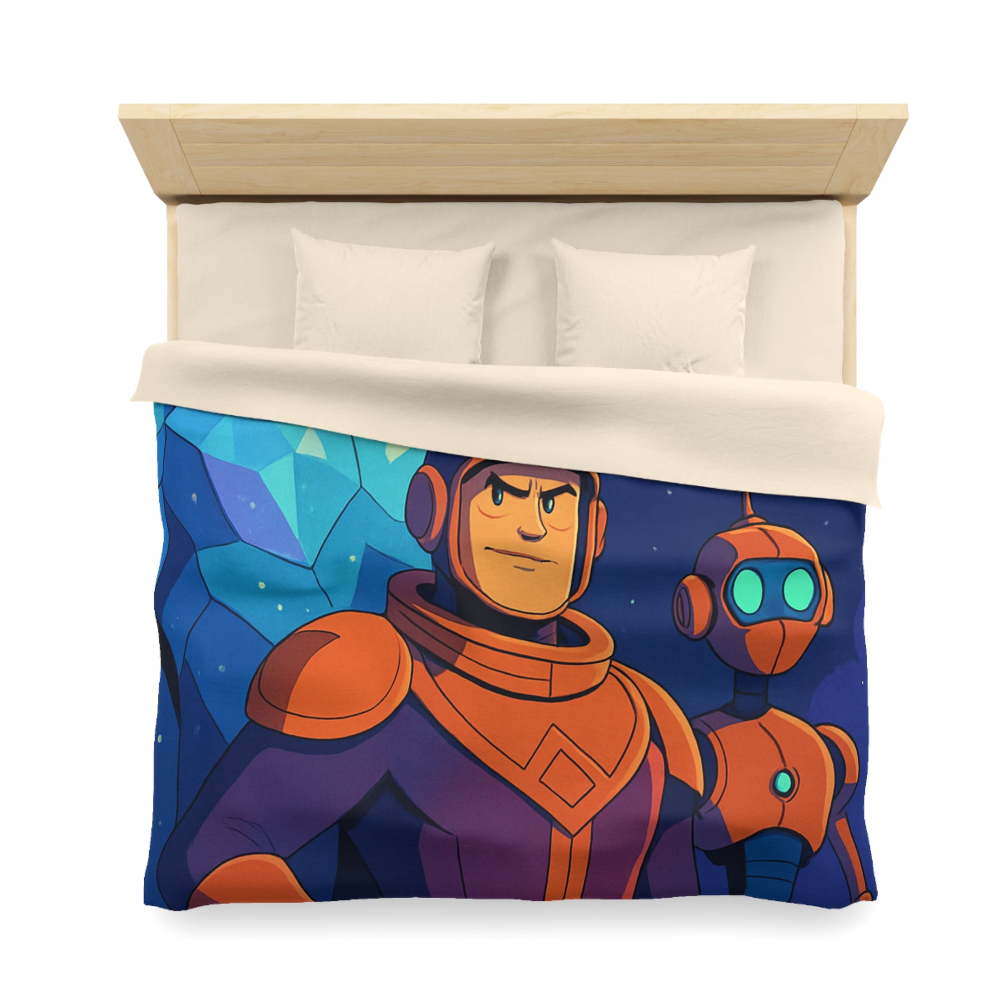 Housse de Couette Space Adventure: Héros, Robot et Alien Sous Lune Éclatante