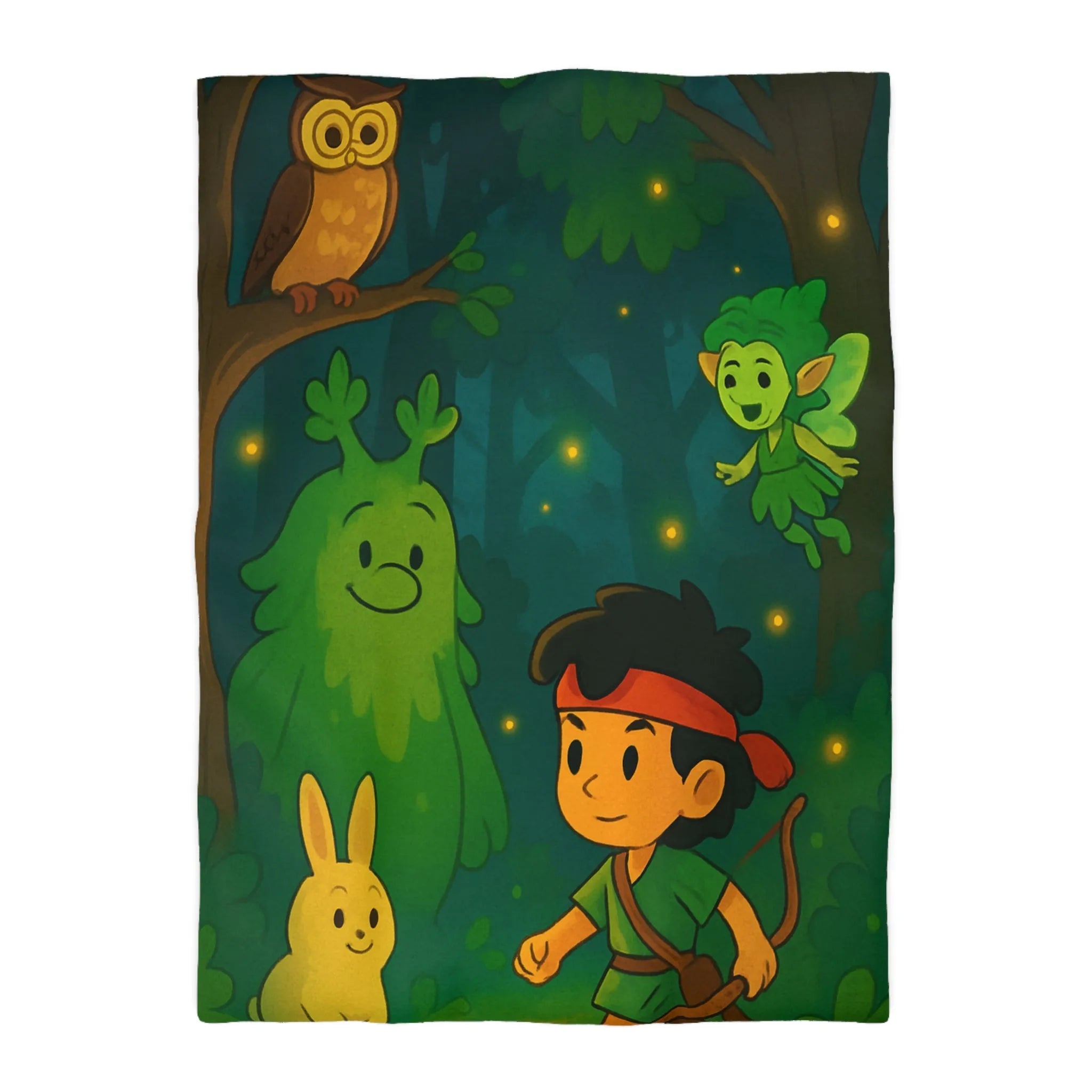Housse de couette enfant illustrée avec scène de forêt enchantée et personnages magiques