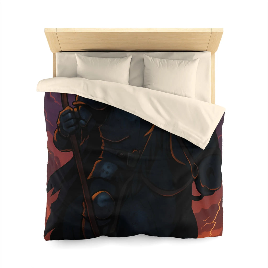 Housse de couette à motif intrigant avec faucheuse menaçante et cheval sombre en action