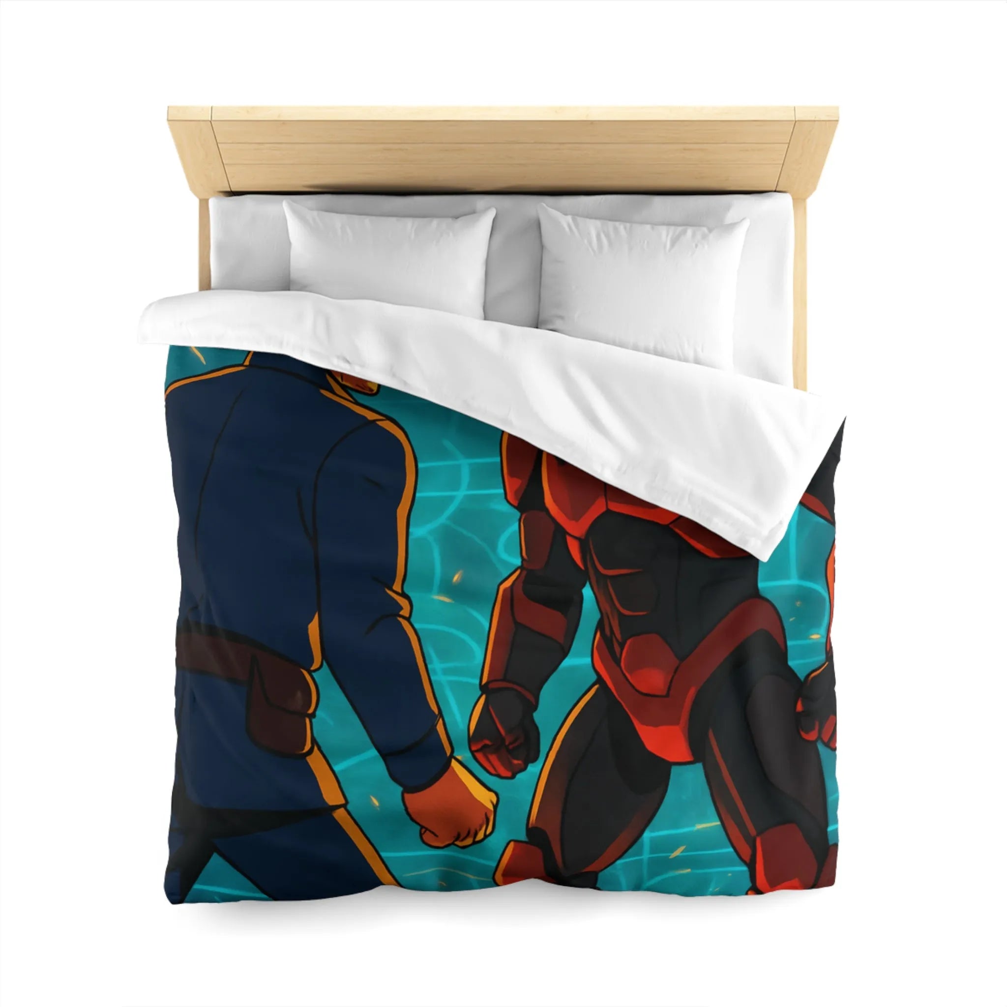 Housse de Couette avec Design Futuriste de Robot et Personnage en Armure Rouge