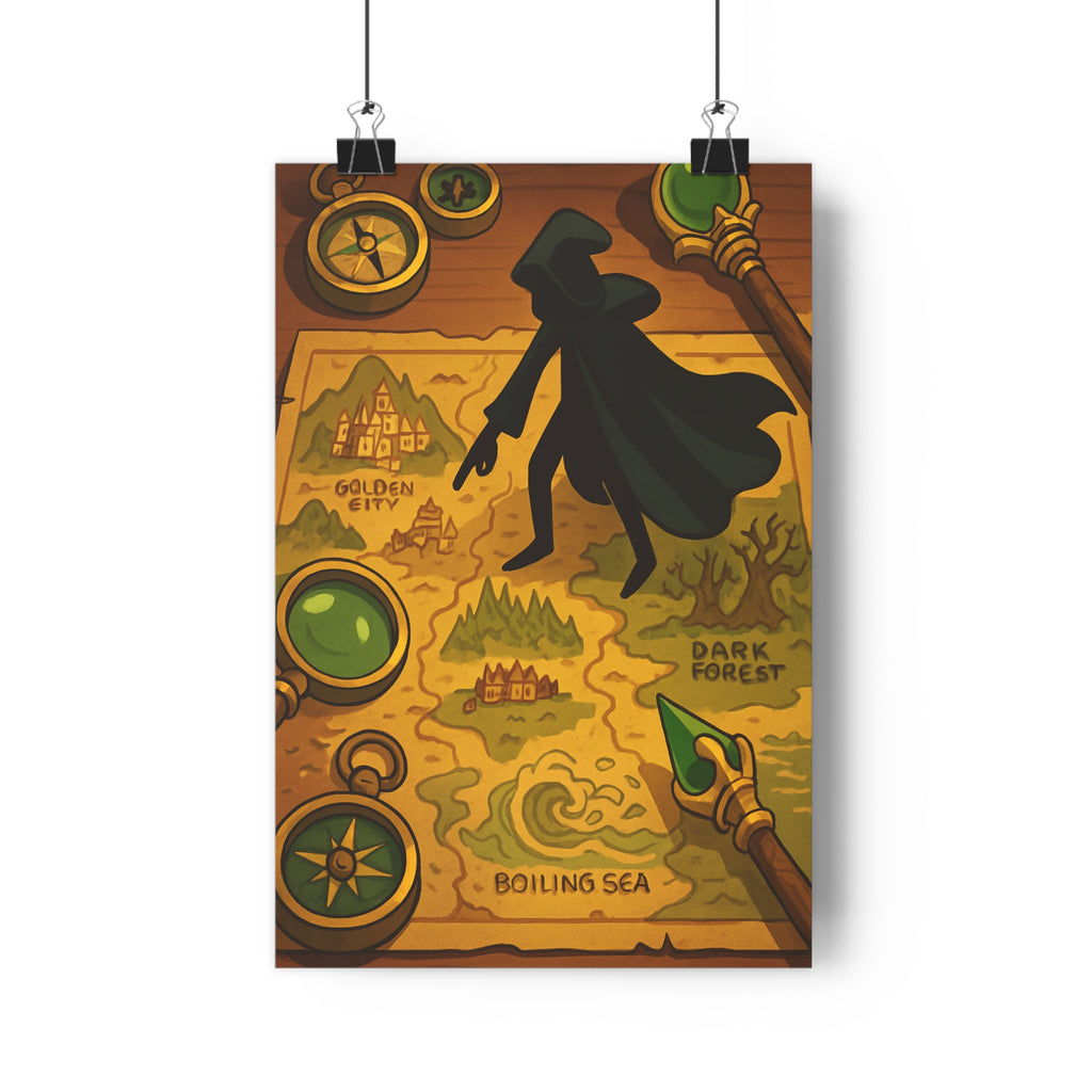 Poster décoratif aventure carte illustrée mystique chaud doré cartoon salon bureau chambre exploration qualité