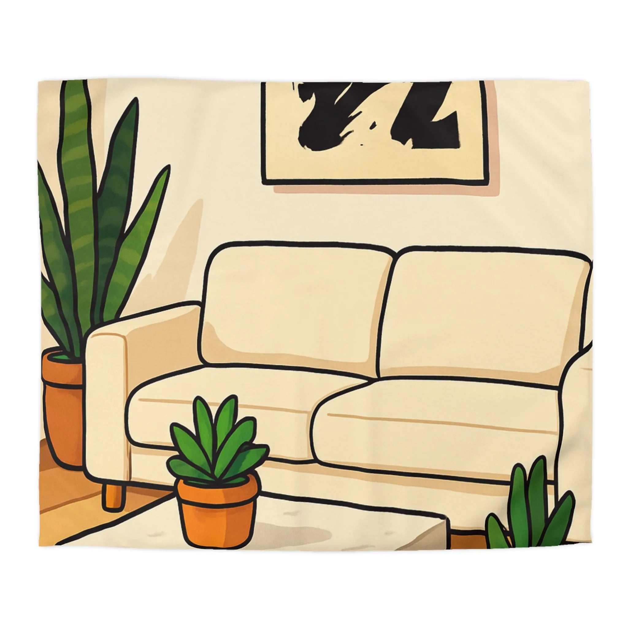 Housse de Couette Élégante avec Design Graphique Moderne et Plantes Vertes Décoratives