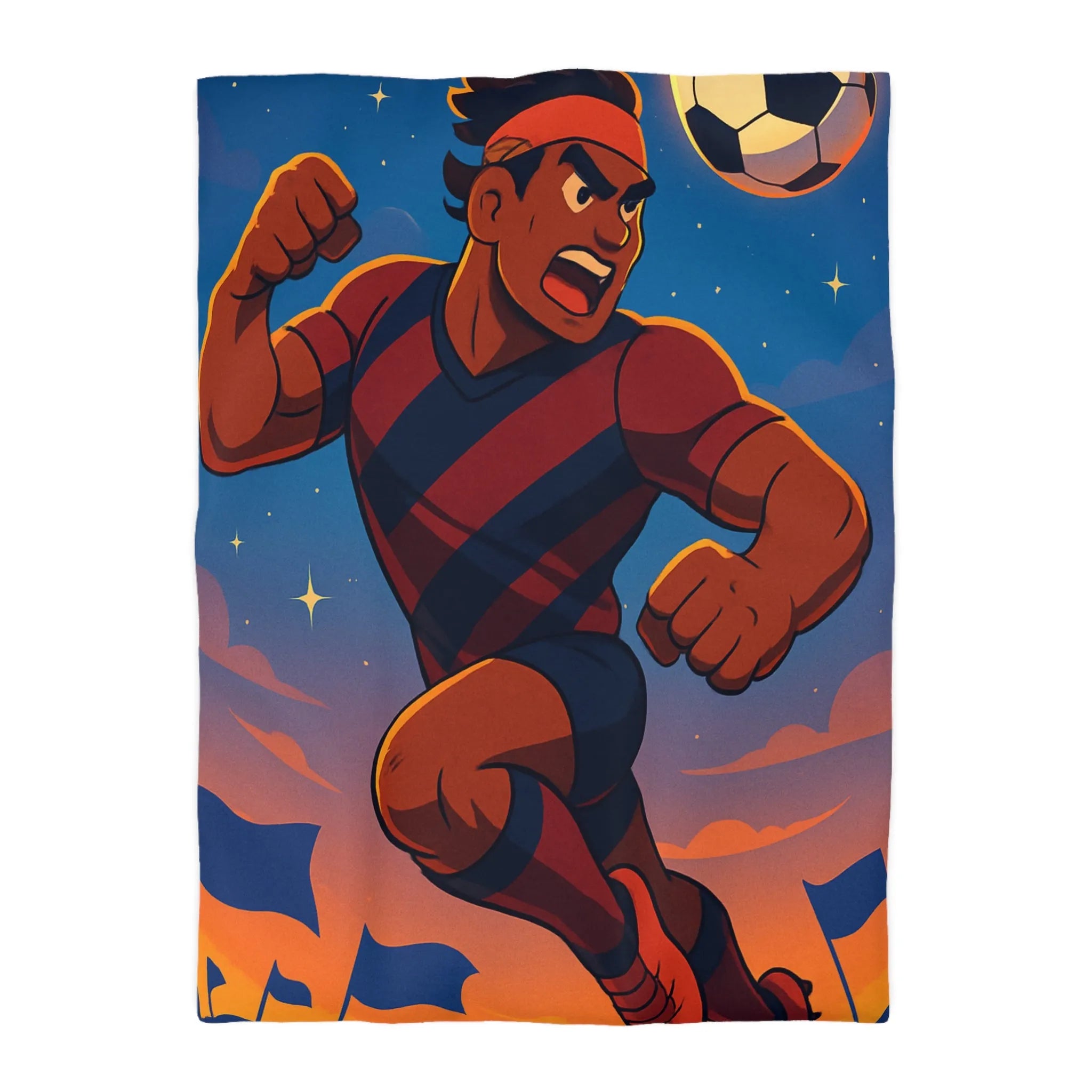 Housse de couette football dynamique avec joueur et ballon en pleine action nocturne