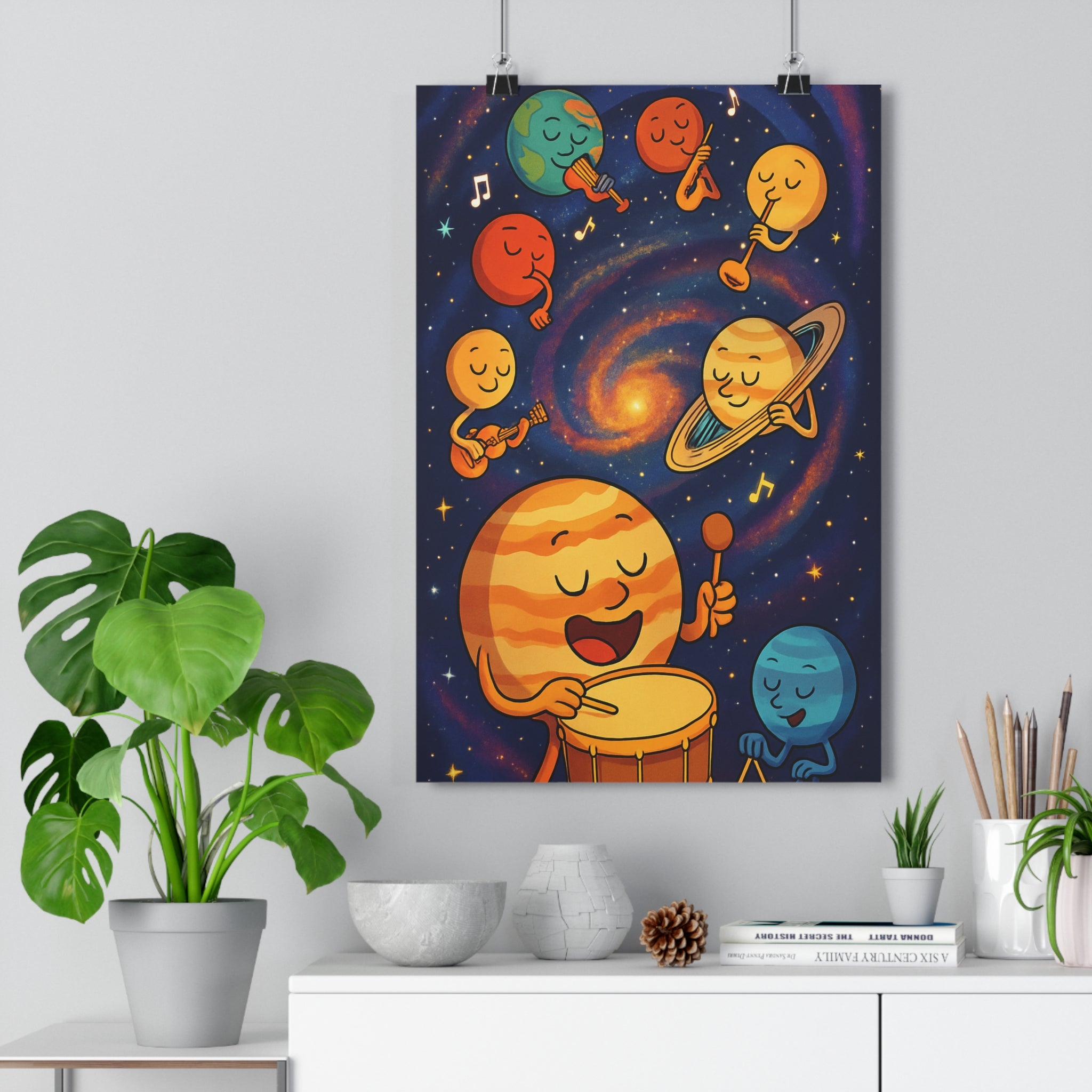 Poster décoratif artistique joyeux bleu orange jaune cartoon chambre enfant ludique original créatif univers