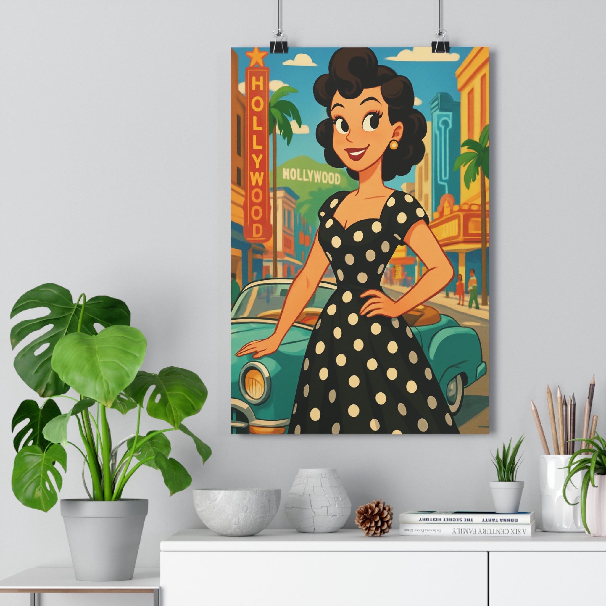Poster décoratif rétro années 50 noir blanc turquoise vintage nostalgique salon chambre coloré 30x46