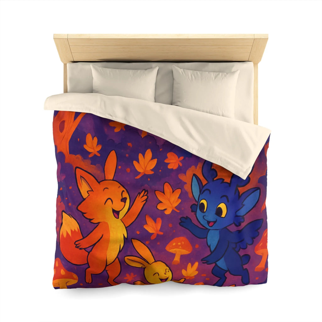 Housse de couette foret enchantée avec animaux fantastiques et ambiance féerique en couleurs vives