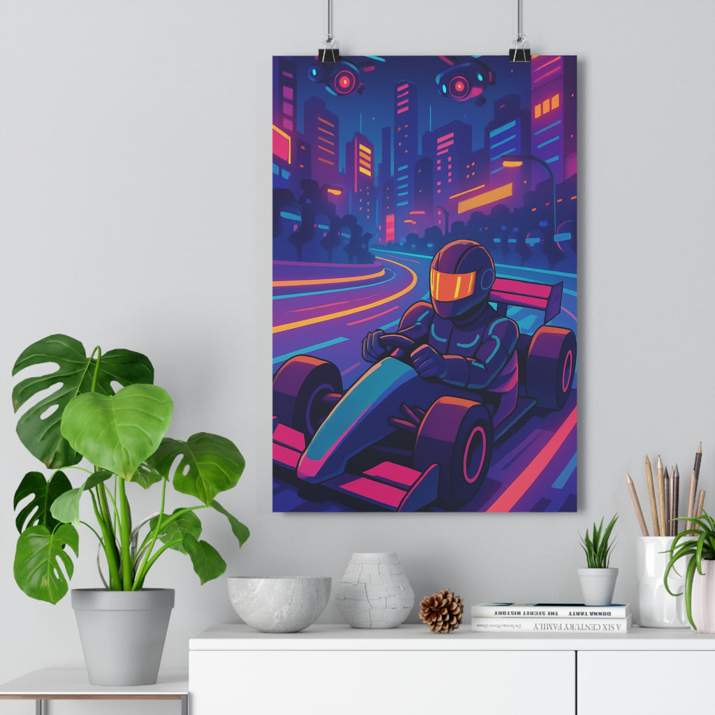 Poster décoratif futuriste bleu violet rose animé dynamique course vitesse chambre bureau moderne qualité