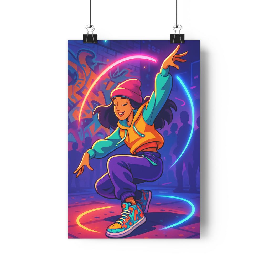 Poster décoratif danseuse urbain cartoon orange violet bleu dynamique moderne chambre salon qualité élégance