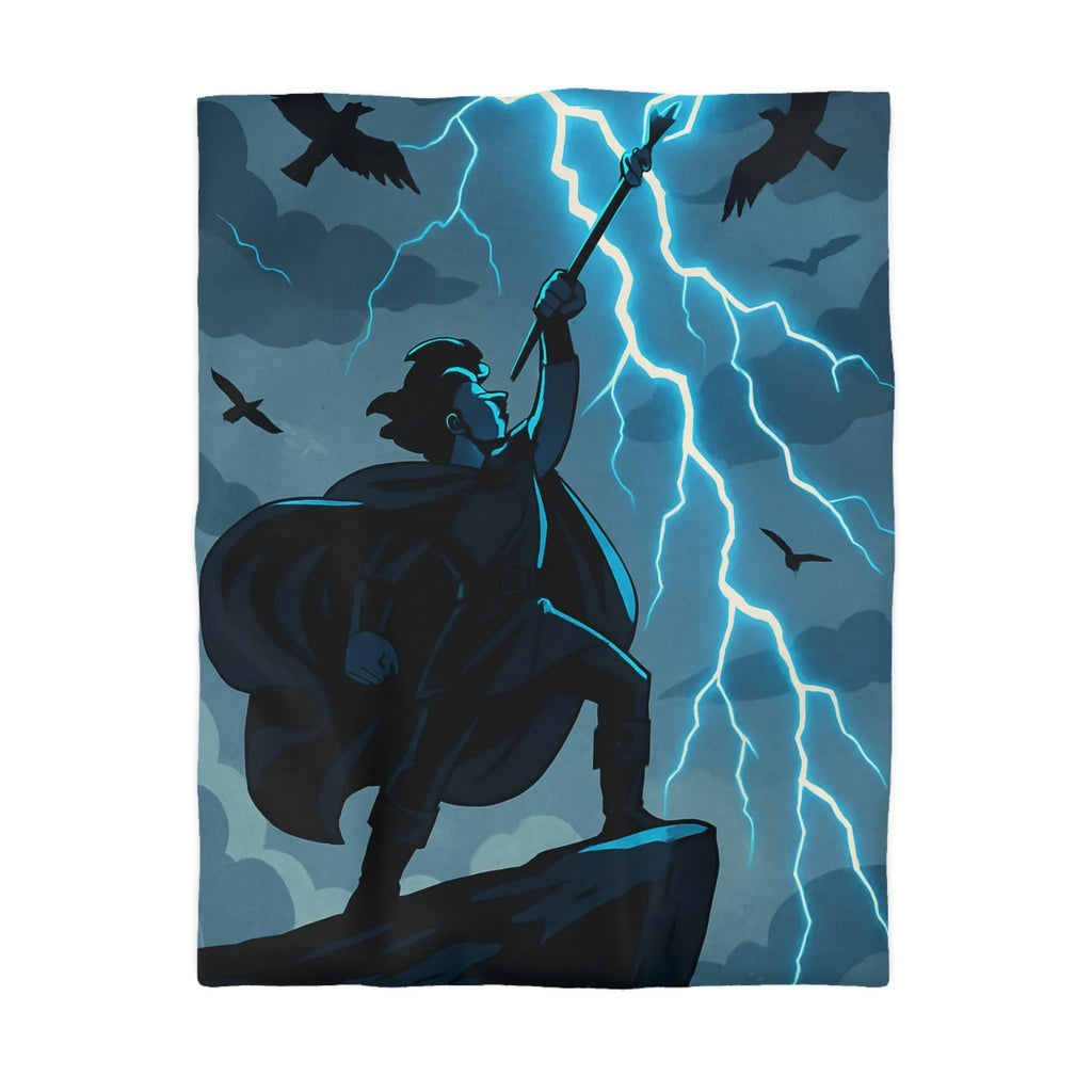 Housse de couette épique avec personnage et éclairs en style illustration fantastique