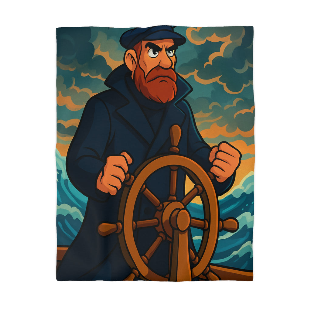 Housse de couette motif marin : capitaine courageux naviguant tempête en mer déchaînée