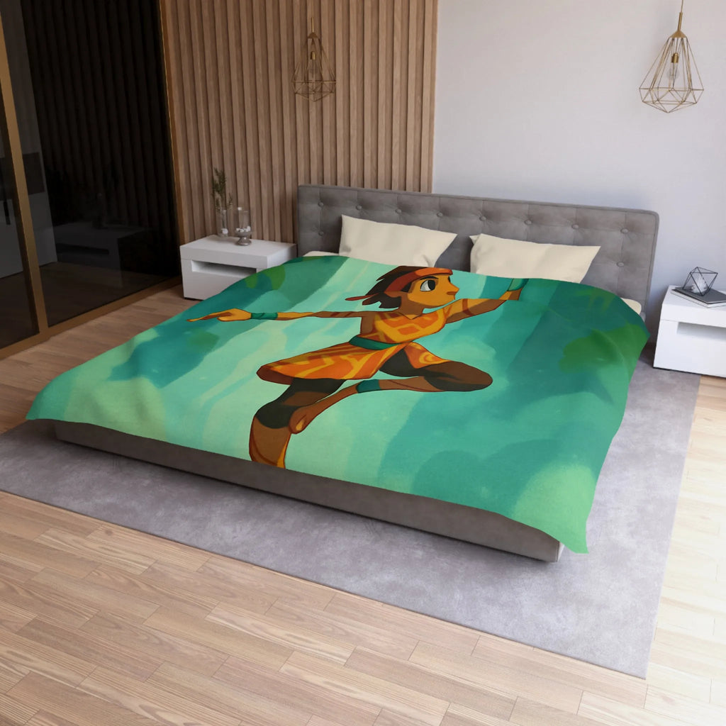 Housse de couette avec illustration de personnage tribal et cristal bleu brillant