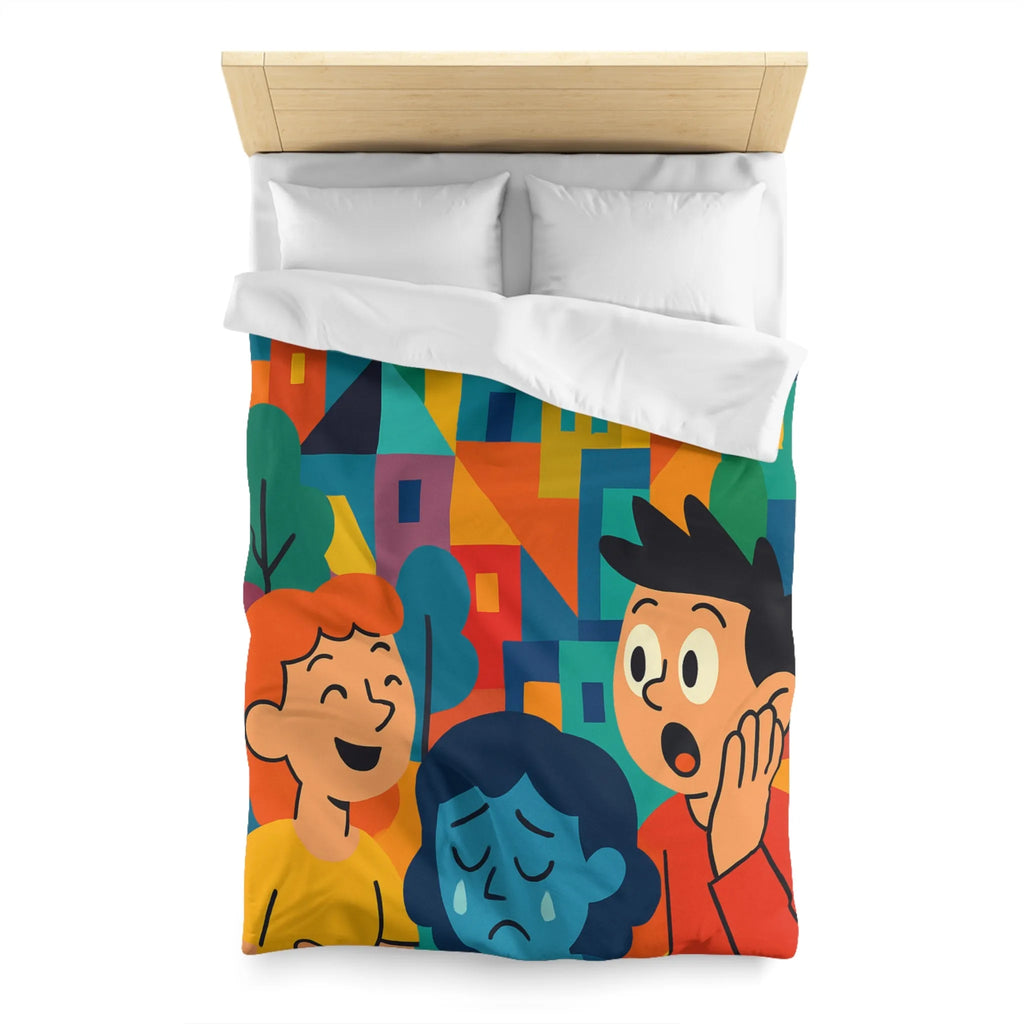 Housse de couette colorée avec scènes joyeuses et tristes pour chambre moderne