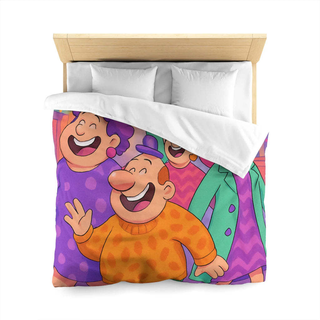 Housse de couette joyeuse avec personnages et ballons pour décoration festive chambre