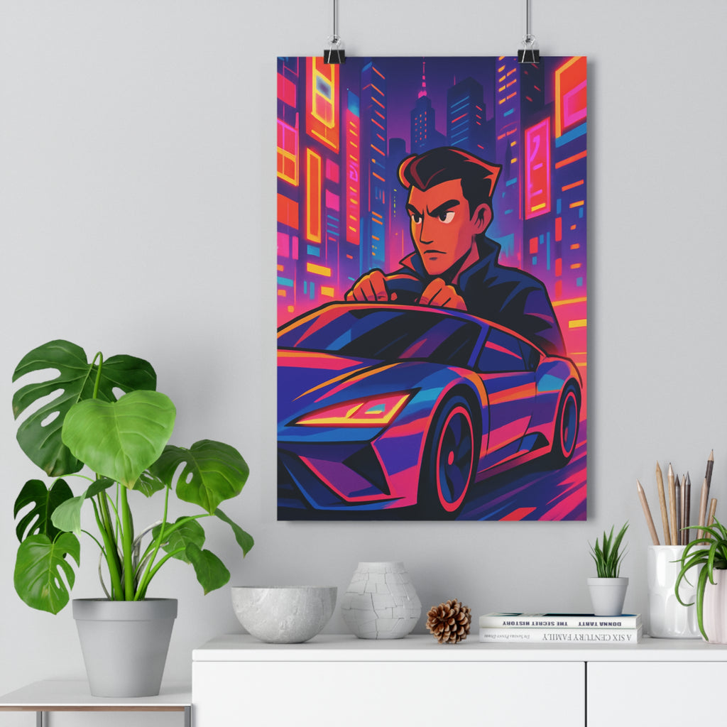 Poster décoratif néon anime bleu rose orange moderne dynamique futuriste chambre salon vibrant tendance