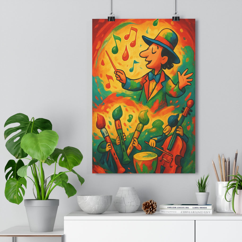 Poster décoratif dessin animé musical joyeux orange vert bleu salon chambre dynamique enfant qualité