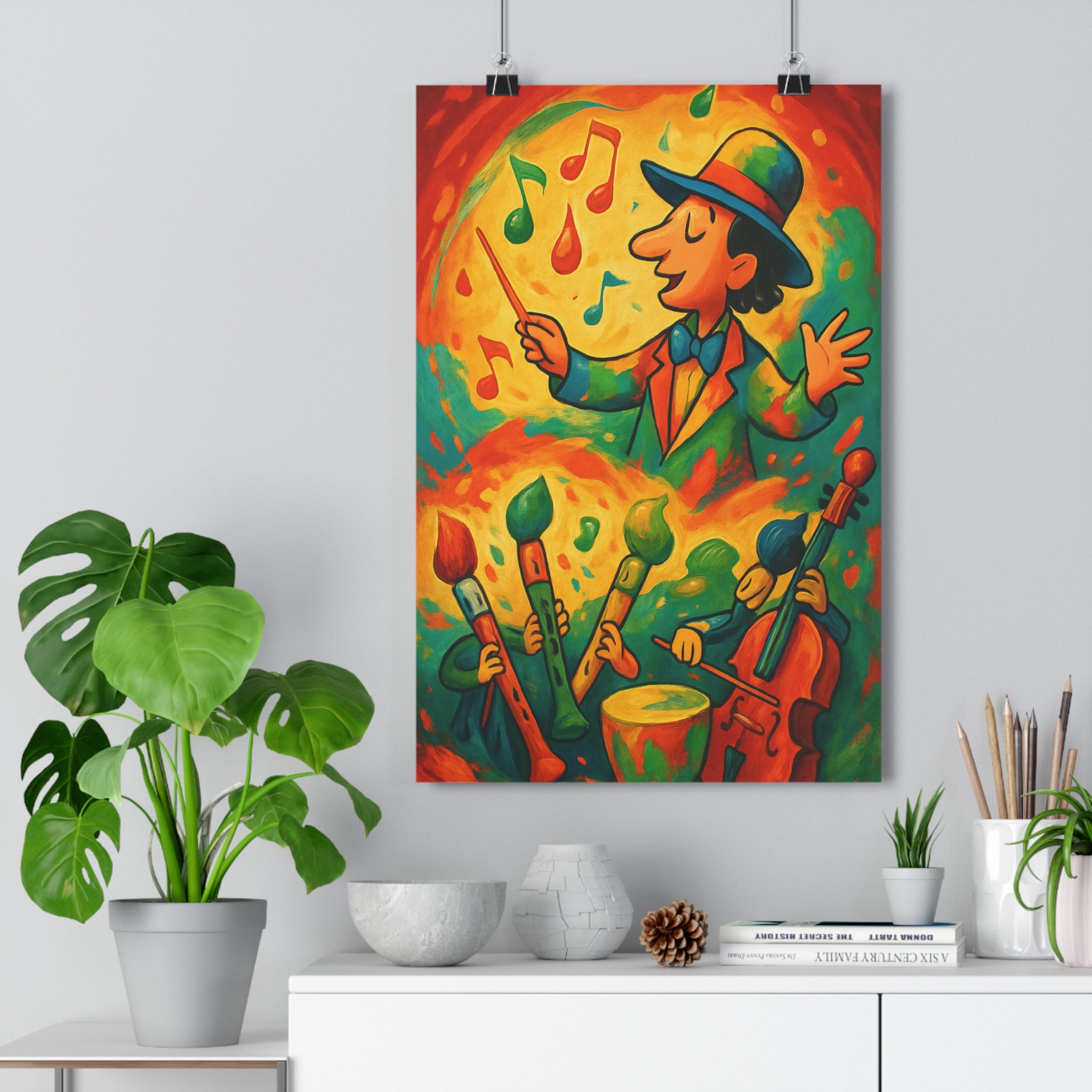 Poster décoratif dessin animé musical joyeux orange vert bleu salon chambre dynamique enfant qualité