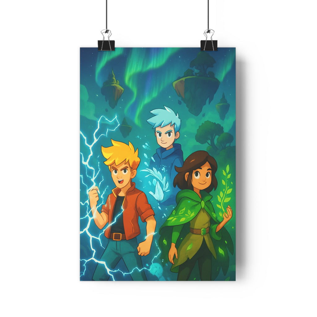 Poster décoratif vibrant dessin animé magique chambre salon enfant électrique nature nocturne élémentaire ambiance