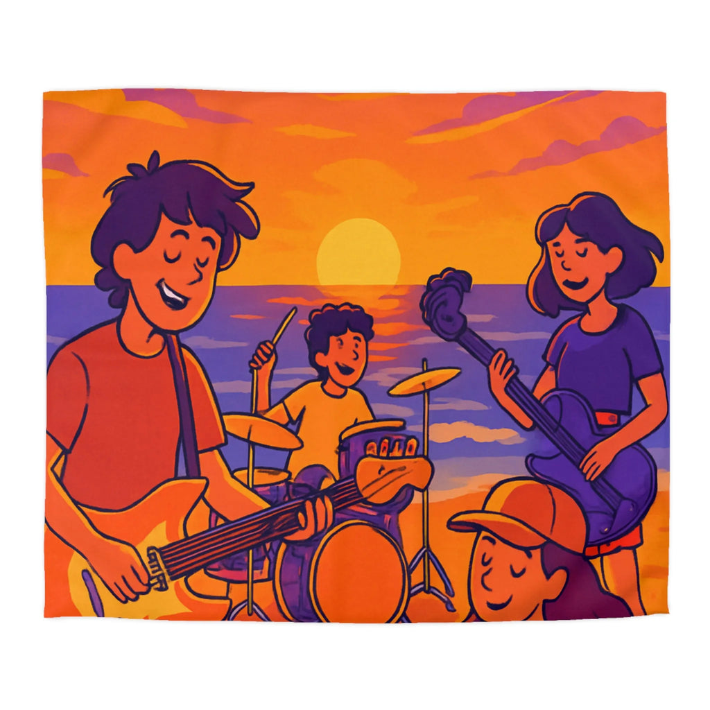 Housse de couette illustration plage coucher de soleil band rock ambiance musicale artistique