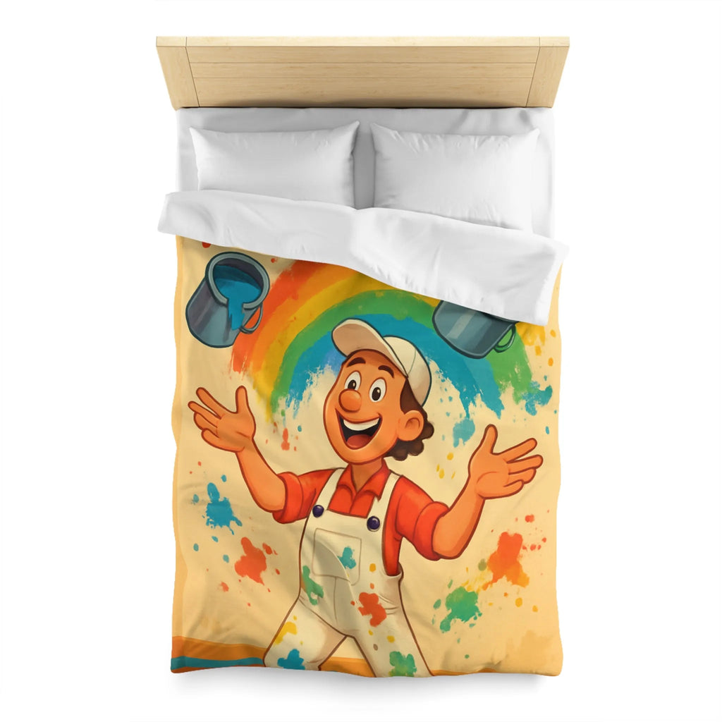 Housse de Couette Colorée avec Arc-en-ciel Artiste Jetant Peinture Joyeusement