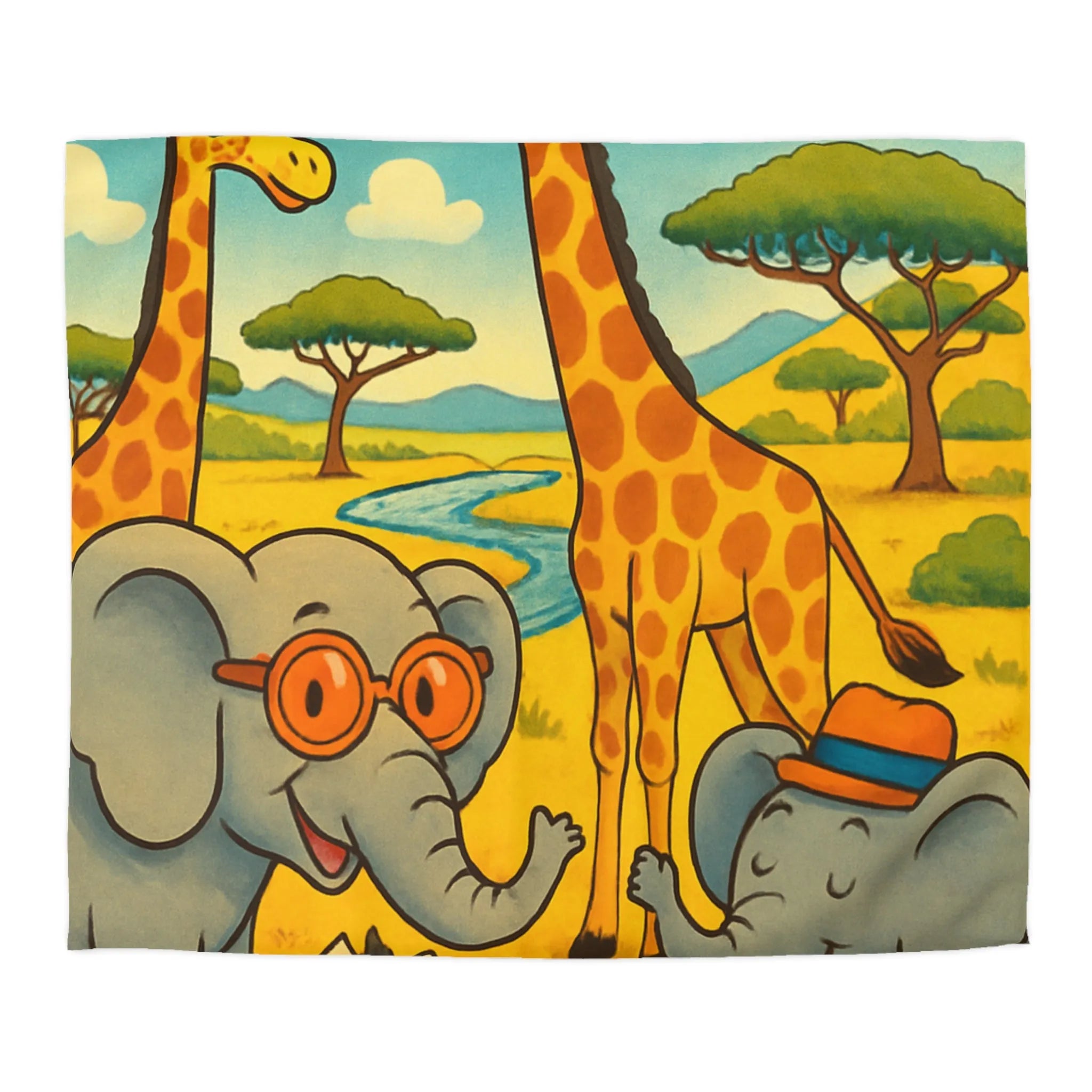 Housse de couette colorée avec animaux de la savane pour chambre d'enfant joyeuse