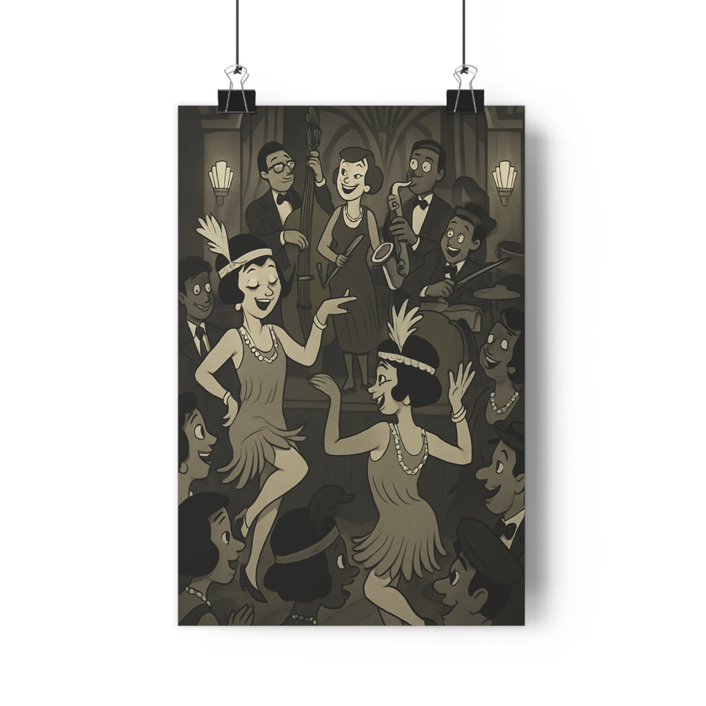 Poster décoratif vintage art déco noir blanc danse musique salon élégant rétro joyeux ambiance