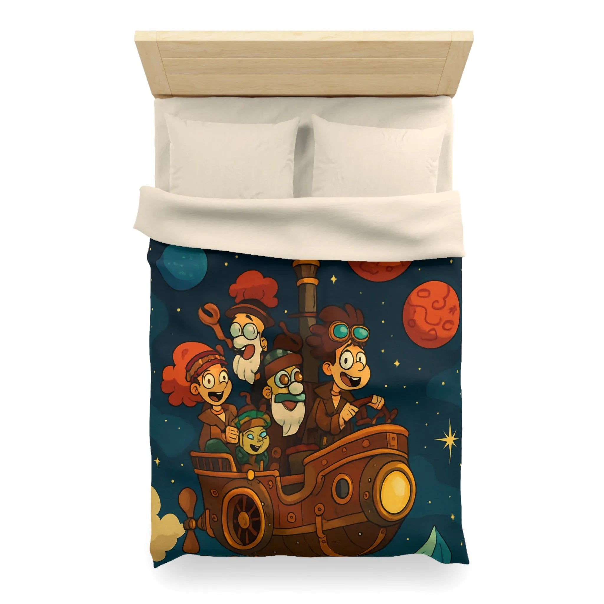 Housse de couette magique pour enfant avec voyage spatial et planètes souriantes colorées