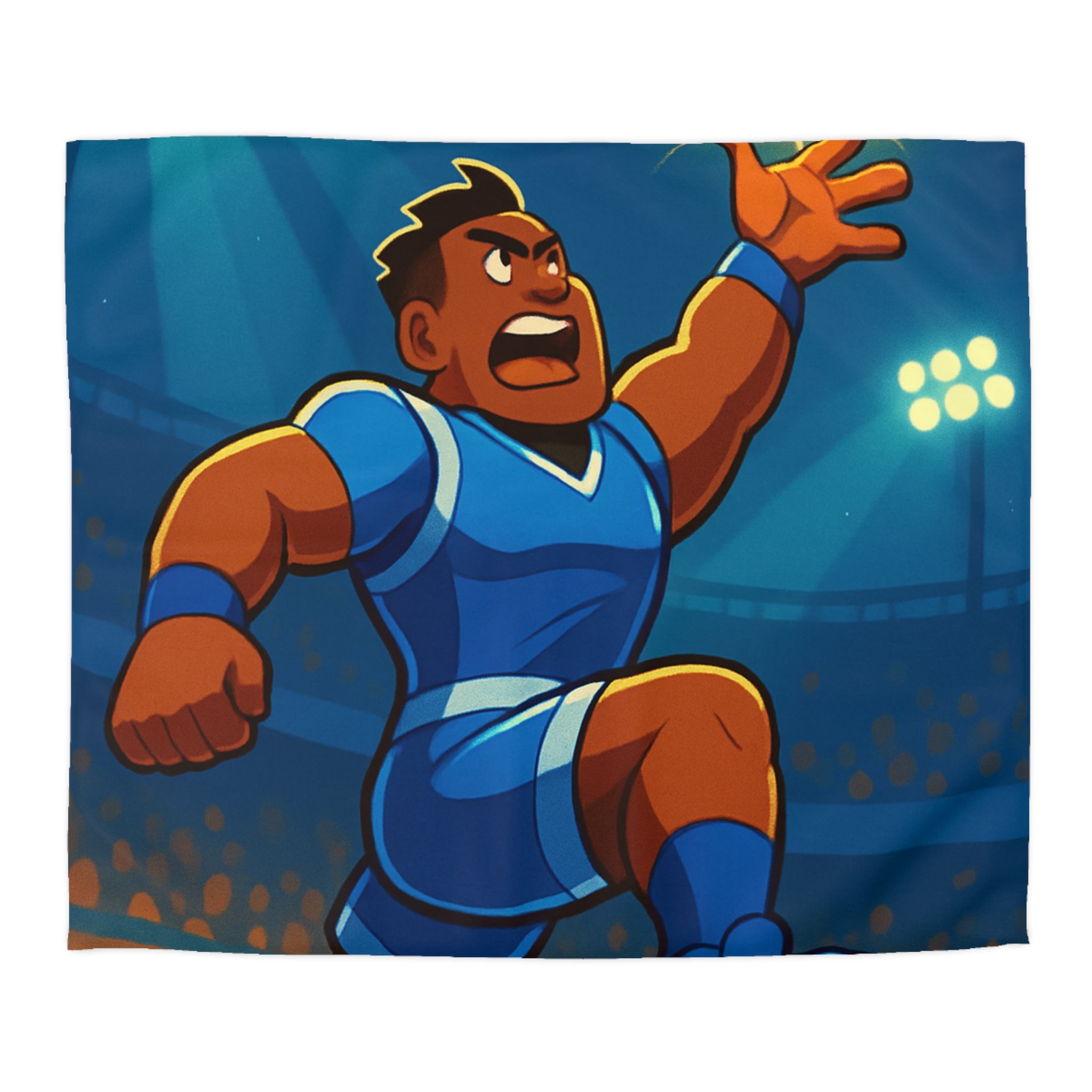 Housse de couette sportive illustrée avec joueur de basketball dynamique et ballon lumineux