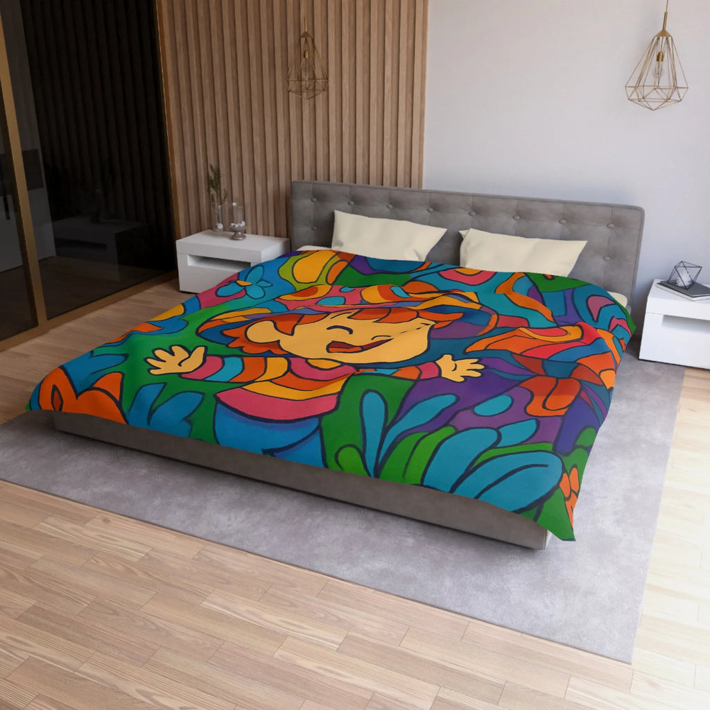 Housse de couette enfant joyeuse avec animaux en forêt style rétro arc-en-ciel