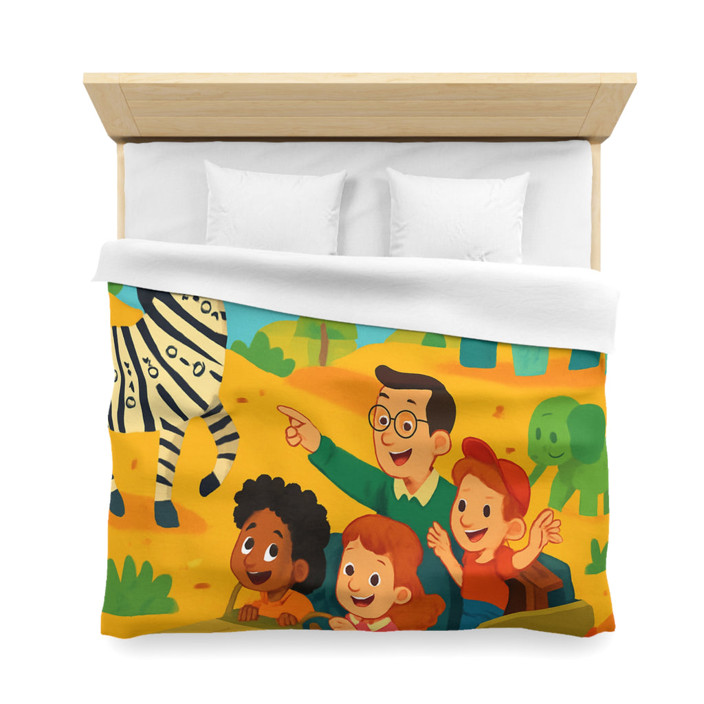 Housse de Couette Safari Éducatif avec Animaux Colorés et Enfants en Aventure