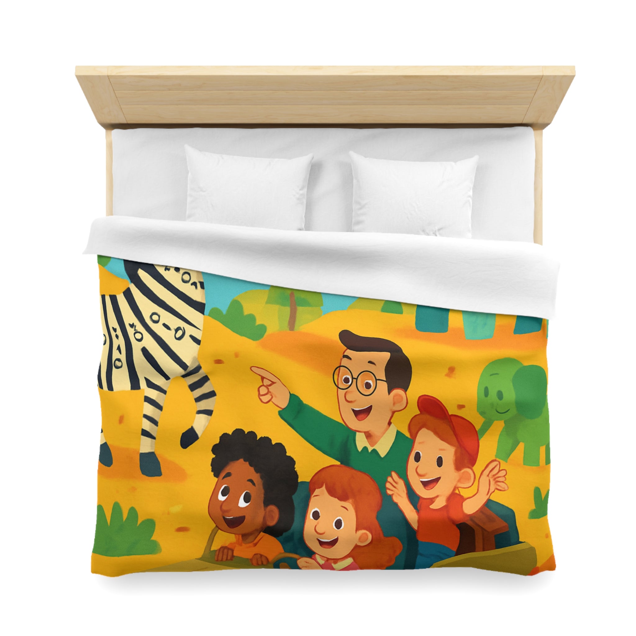Housse de Couette Safari Éducatif avec Animaux Colorés et Enfants en Aventure